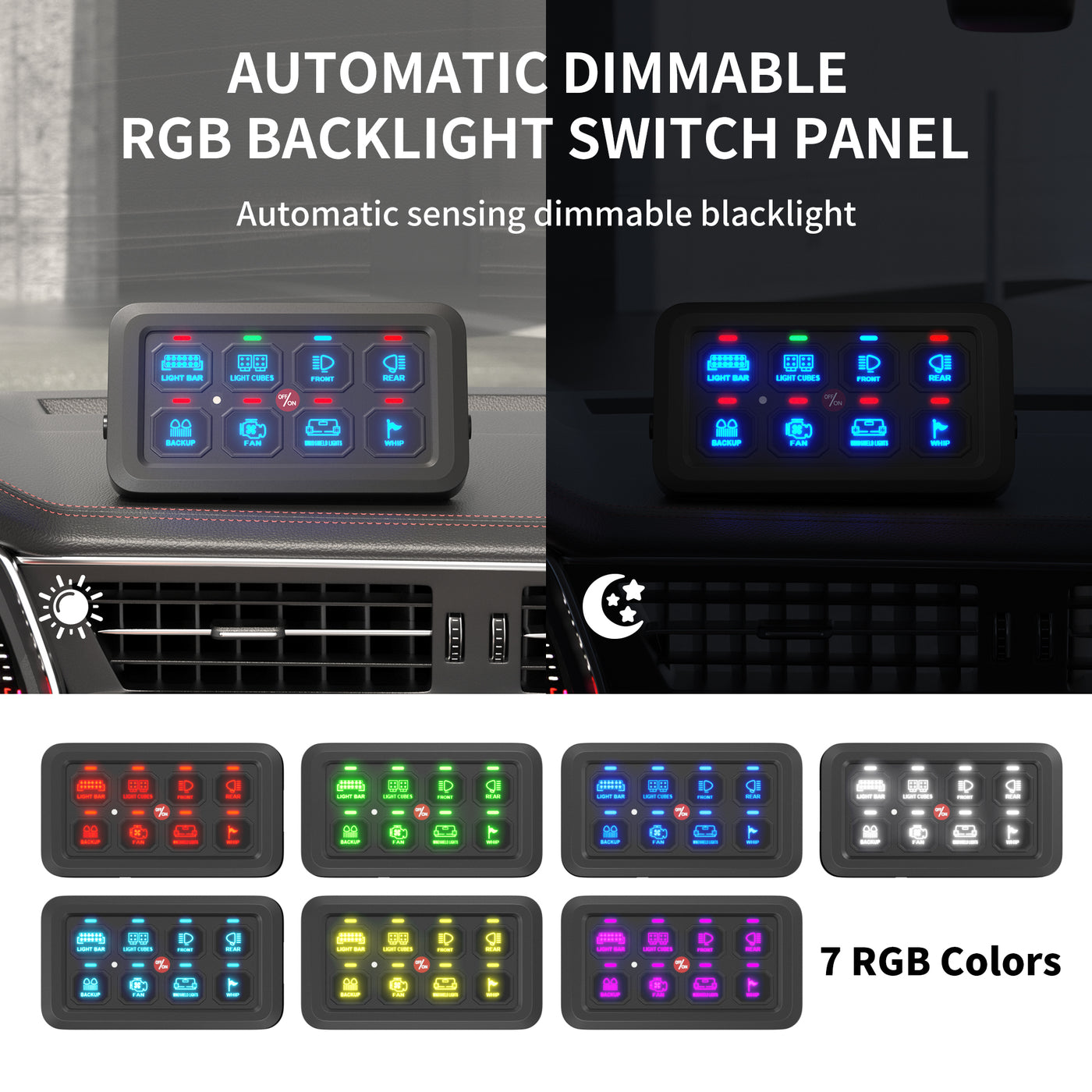RGB LED 8 Gang Switch Panel Kit Control Relay System with Automatic Di ...