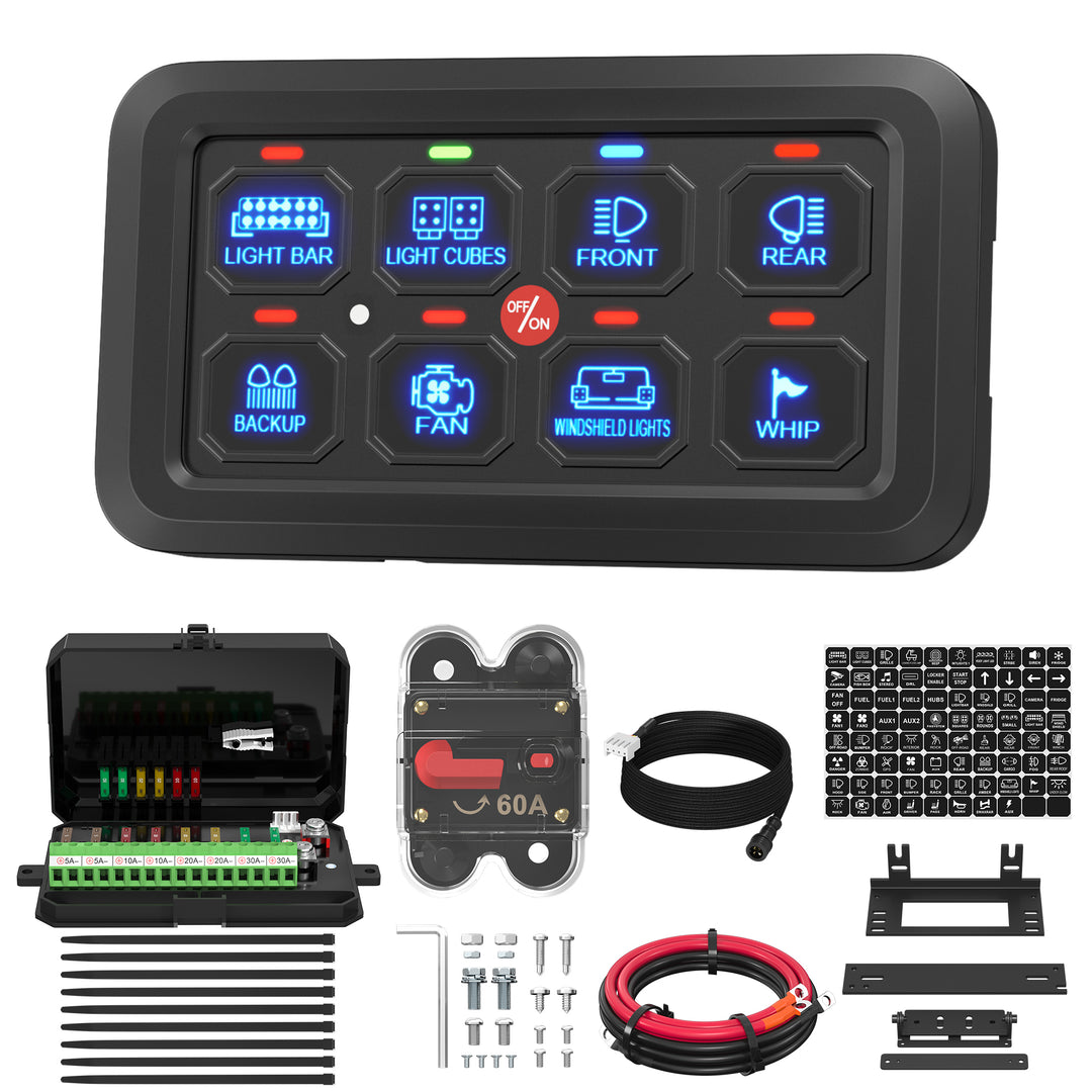 RGB LED 8 Gang Switch Panel Kit Control Relay System with