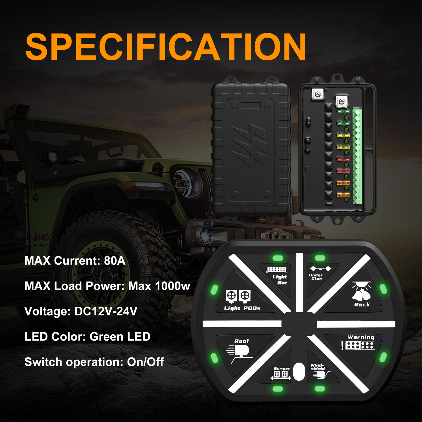 PN-SPRF8-G 8 Gang Wireless Remote Control Panel Specification