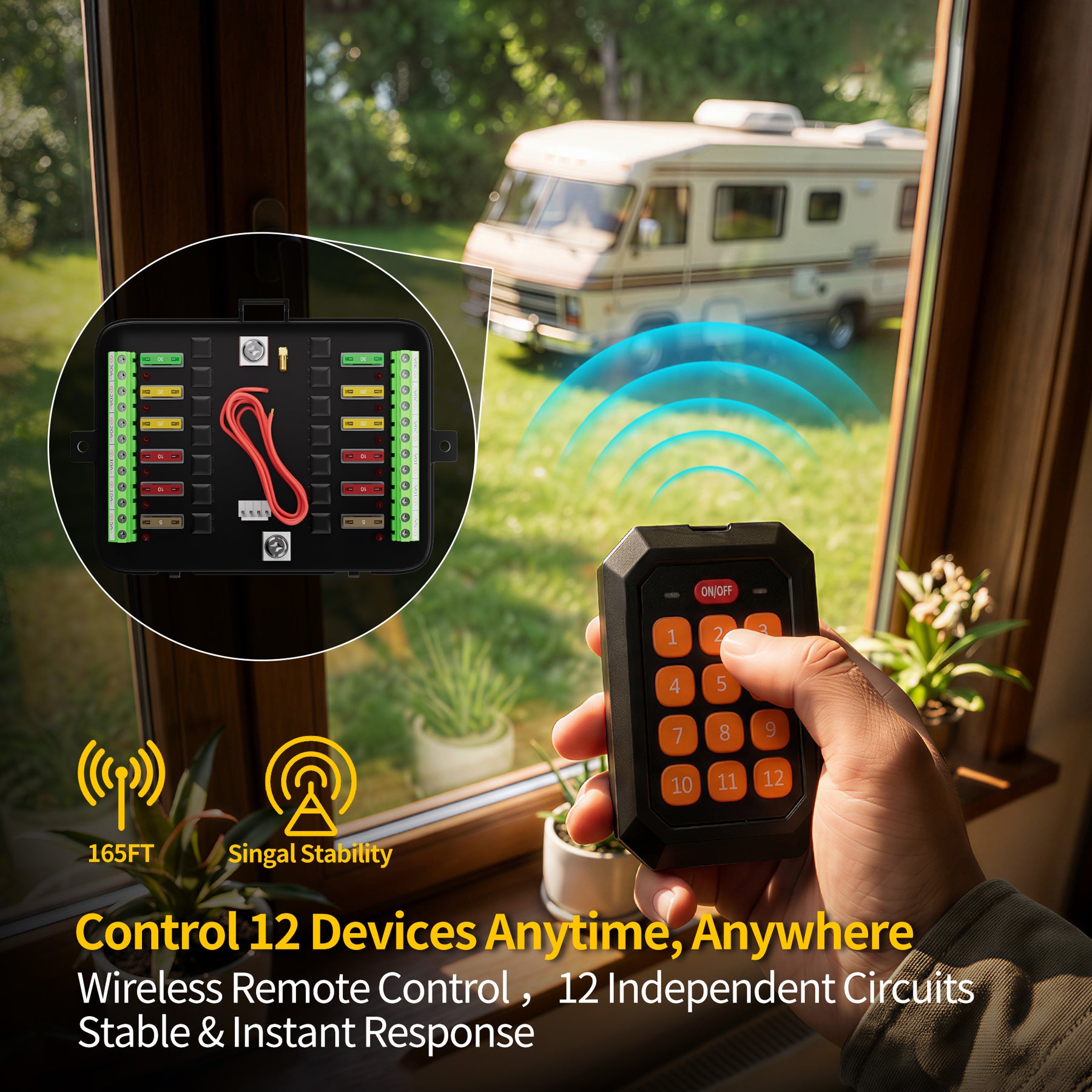12 Gang Switch Panel System with 165FT Wireless Remote | 80A 12V/24V R ...