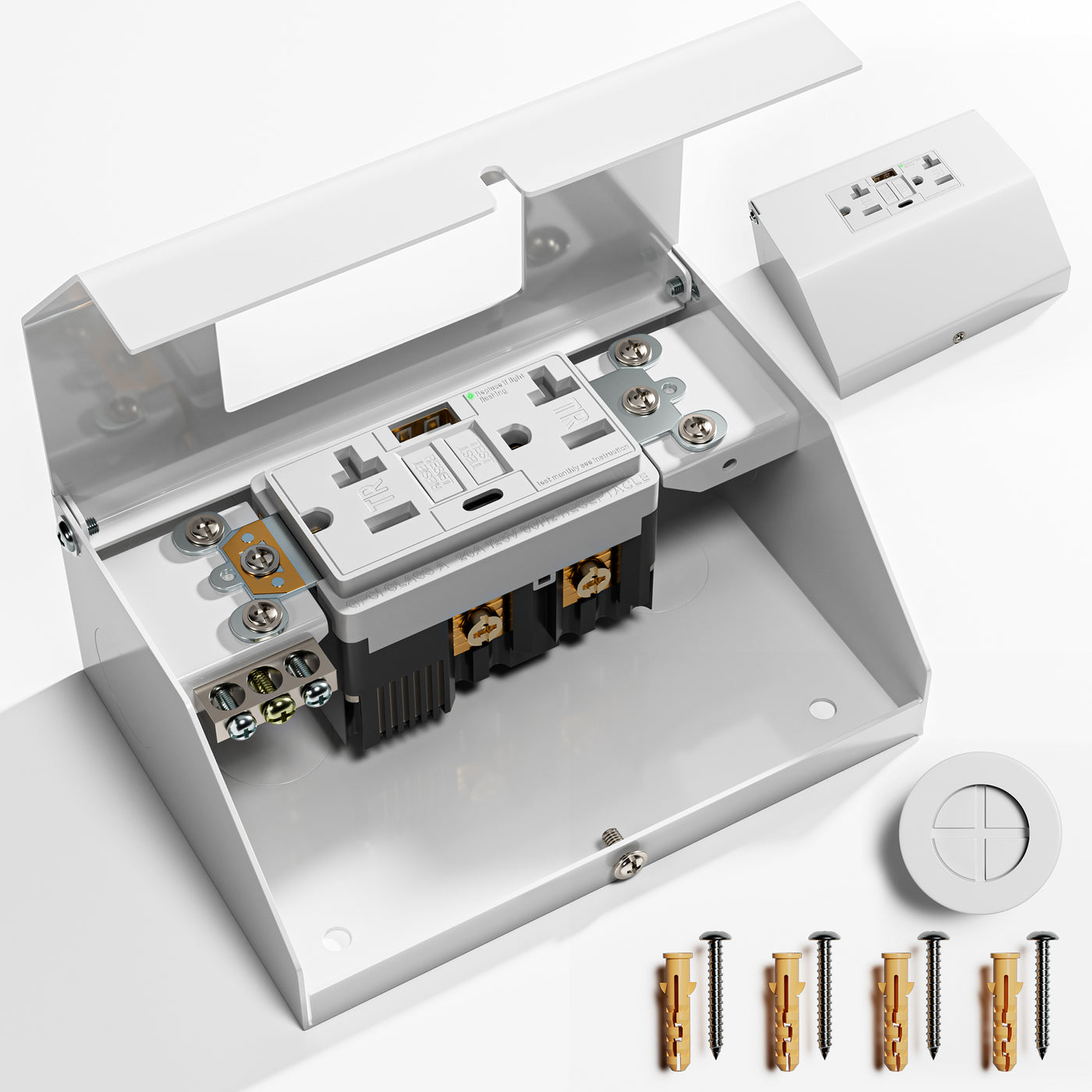 20A GFCI Outlet Box with USB A & C Ports ETL Listed Surface Mount Electrical Box for Garages & Workshops