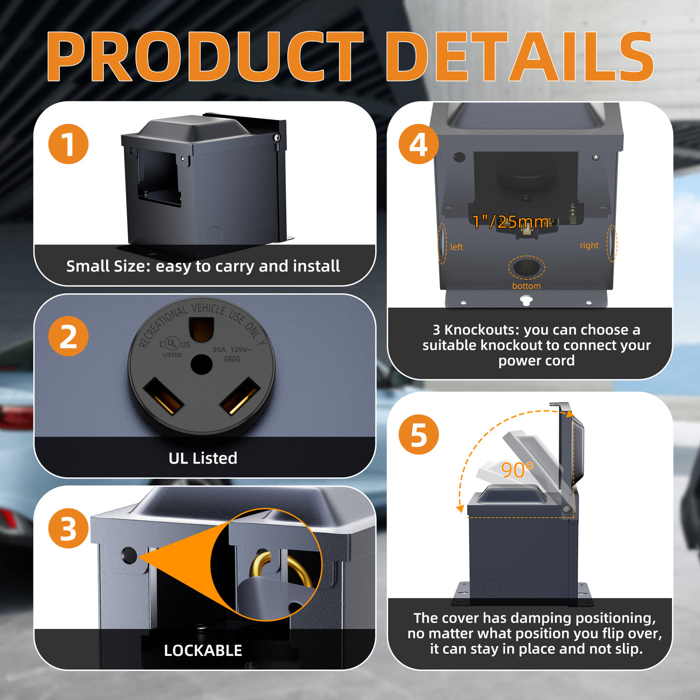 125V 30Amp RV Power Outlet Box with UL Listed NEMA TT-30R Receptacle