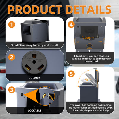 125V 30Amp RV Power Outlet Box with UL Listed NEMA TT-30R Receptacle
