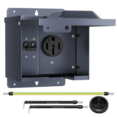 125/250V 50 Amp RV Outlet Box with Circuit Breaker NEMA 14-50R Receptacle