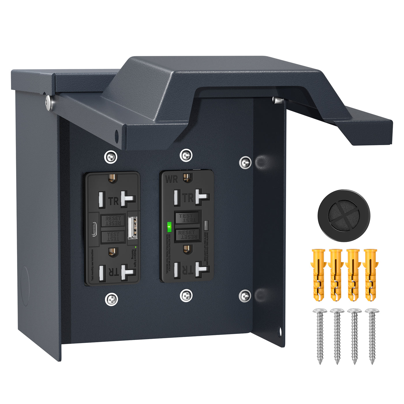 Dual 20 Amp RV Power Outlet Box WRTR GFCI Receptacle with USB-C/A Tamper-Resistant Lockable Cover