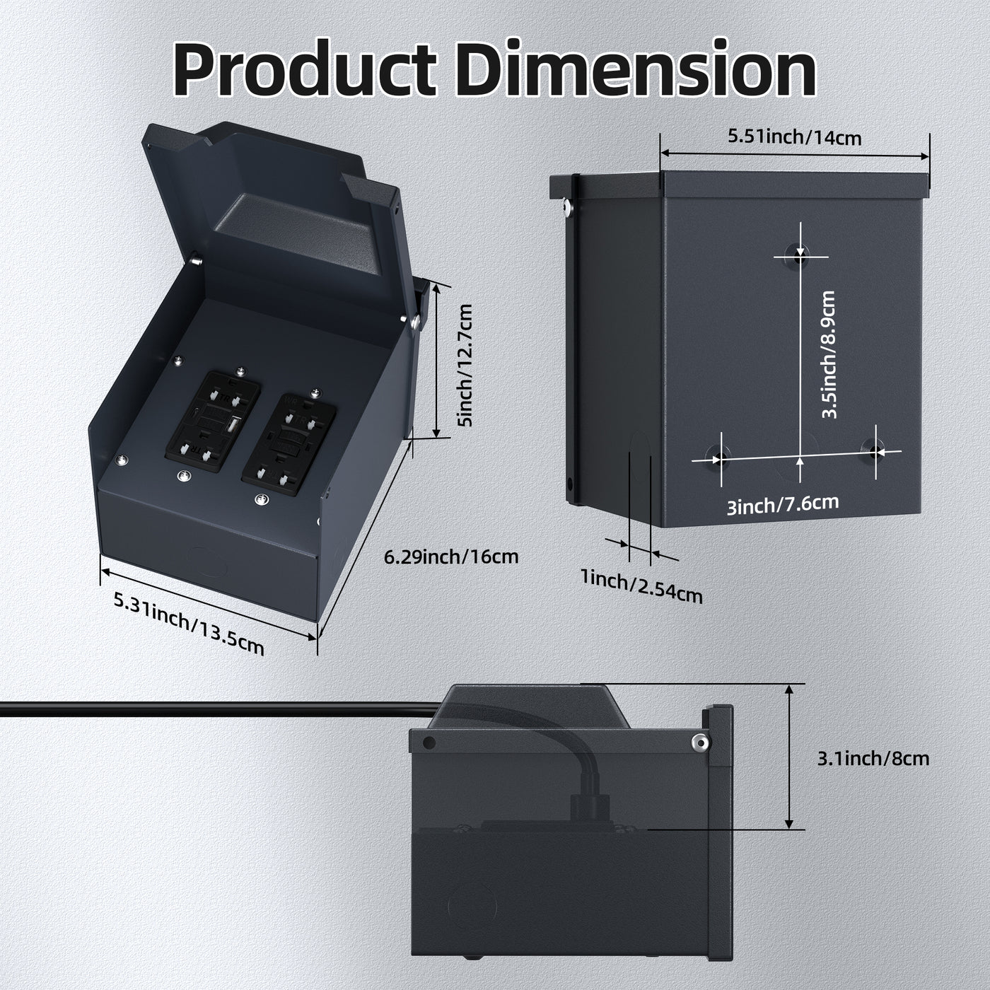 Dual 20 Amp RV Power Outlet Box WRTR GFCI Receptacle with USB-C/A Tamper-Resistant Lockable Cover