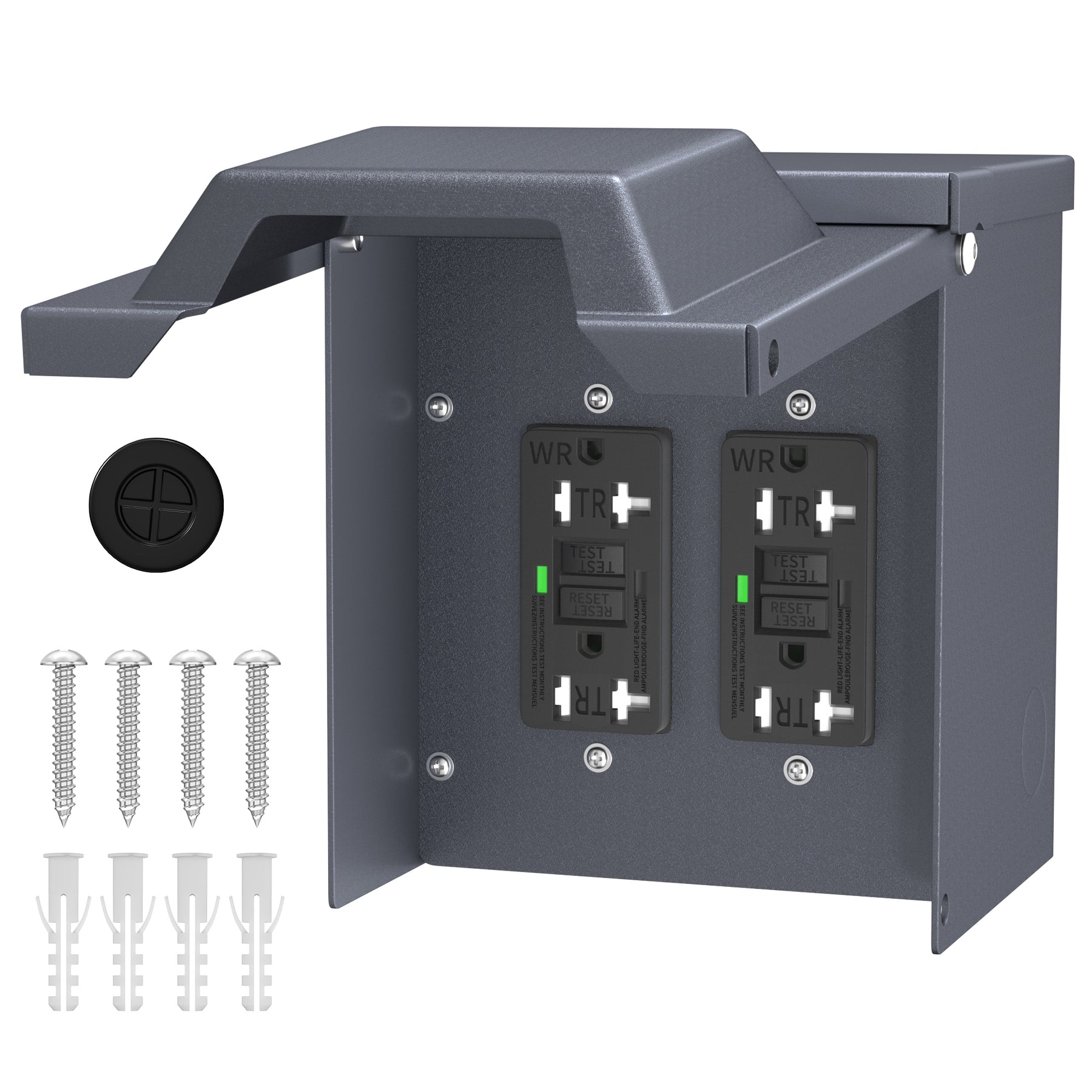Outside Power Unit Backyard Outdoor Electrical Outlet with Dual 20 AMP WRTR GFCI Receptac ...