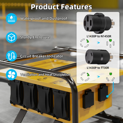 50A 125/250V Temporary Power Box | GFCI & Circuit Breaker Protected Outlets (5-20R, L6-30R, L14-30R)