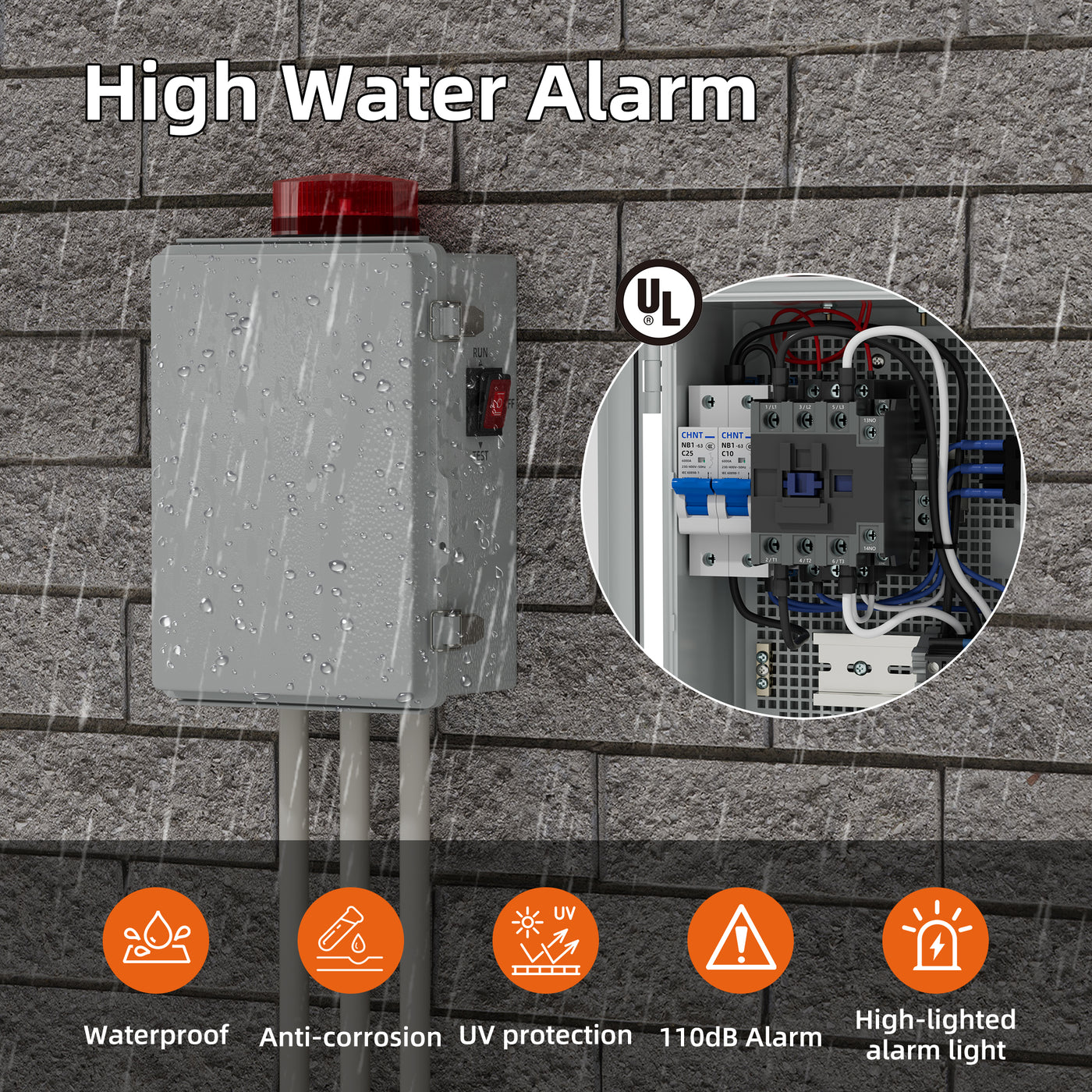 Automatic High Water Alarm for Sump Pump Systems with 110dB Alarm