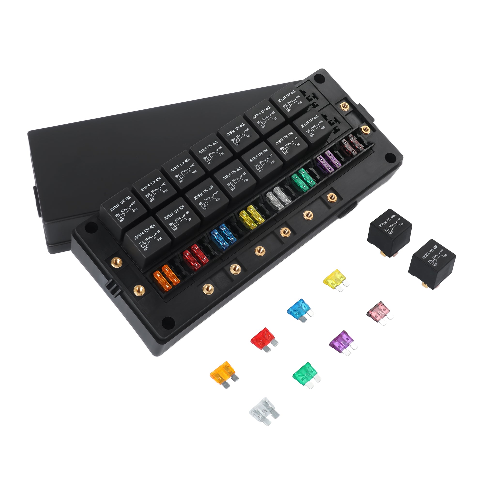 Automotive 24 Way Fuse and Relay Box Kit with 16 Relays and 24 Fuses ...
