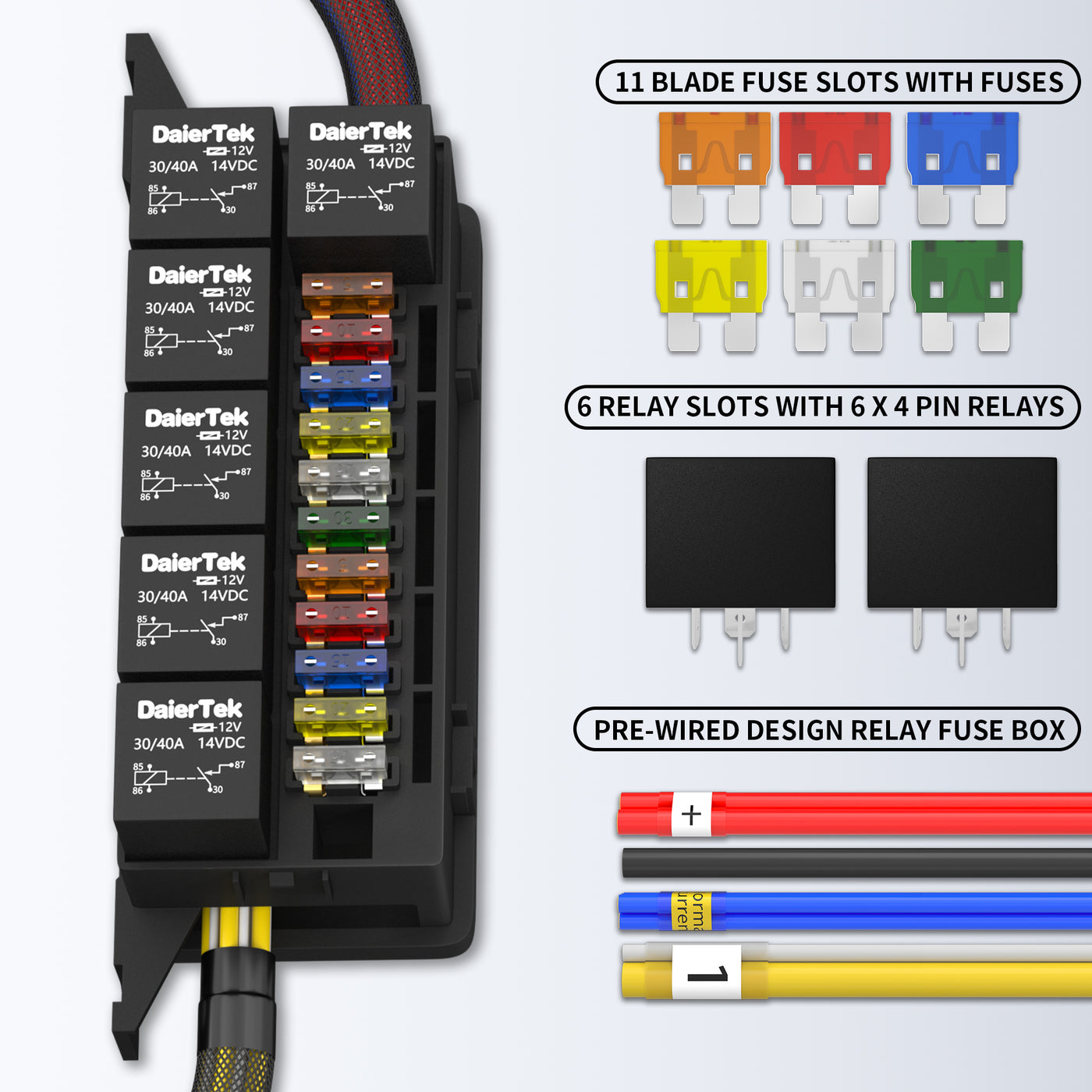 RB-R6F11-W1-4P 11-Way Pre-Wired Fuse Relay Box Packgae