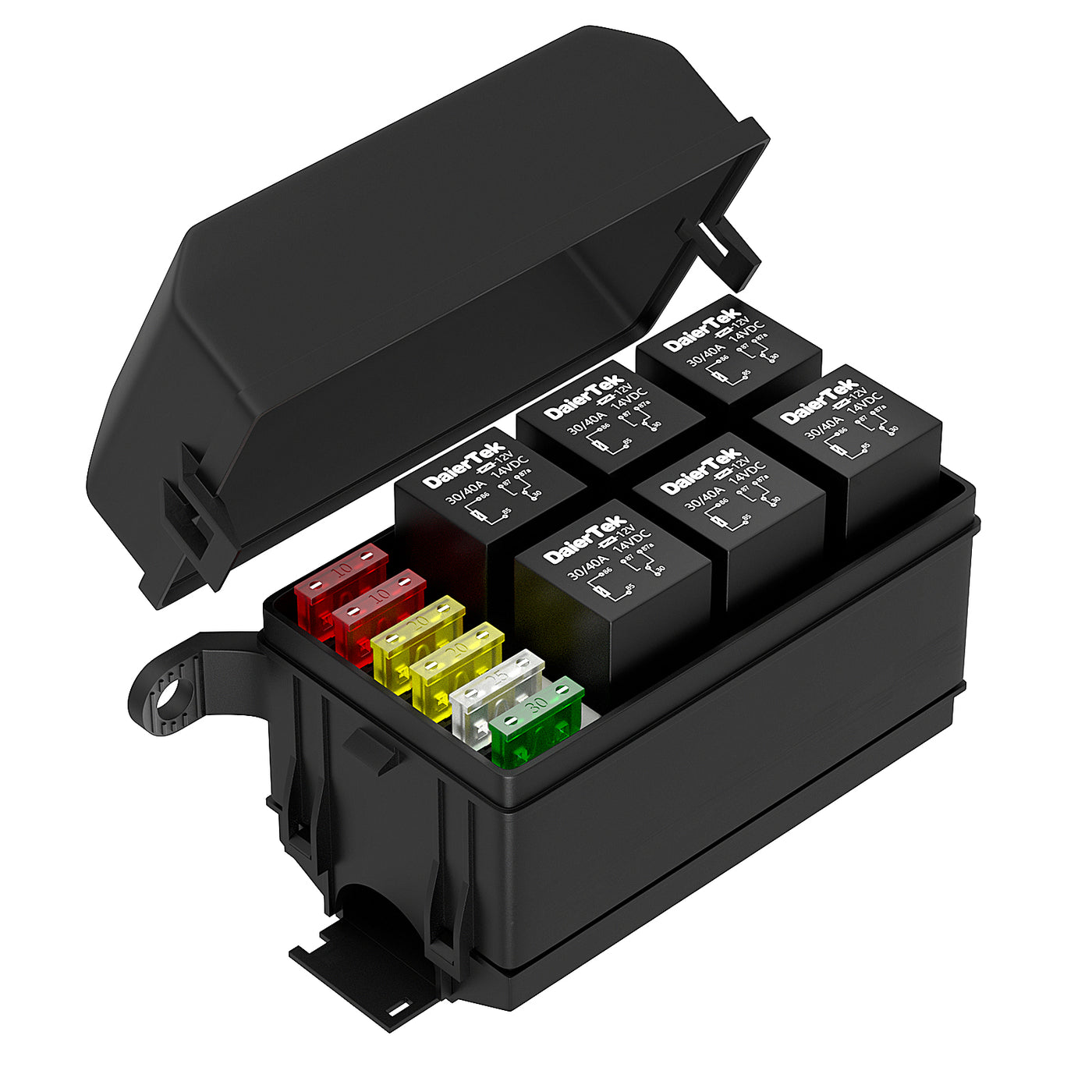 12V Auto 6 Way Fuse and Relay Box with ATC/ATO Fuses and Relays