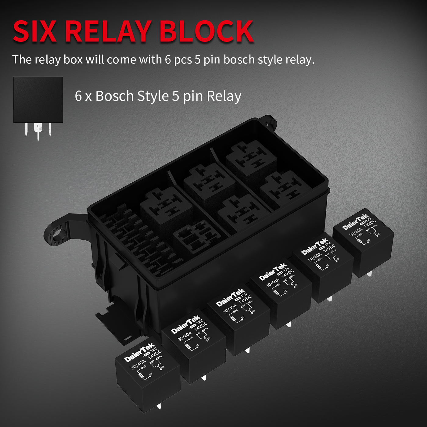 12V Auto 6 Way Fuse and Relay Box with ATC/ATO Fuses and Relays