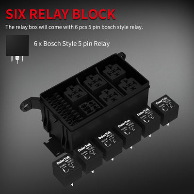 12V Auto 6 Way Fuse and Relay Box with ATC/ATO Fuses and Relays