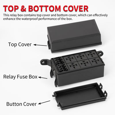 12V Auto 6 Way Fuse and Relay Box with ATC/ATO Fuses and Relays