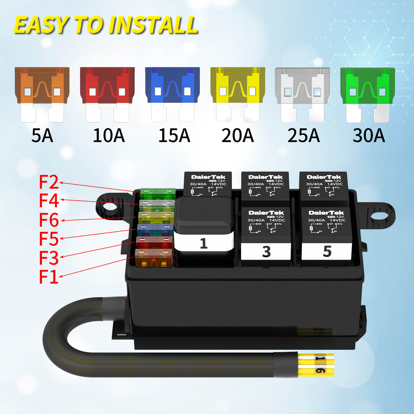 Universal Automotive 12V 6-Way Pre-wired Fuse and Relay Box – DAIER