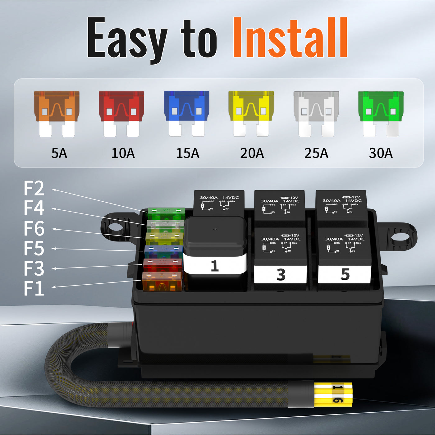 Universal Automotive 12V 6-Way Pre-wired Fuse and Relay Box