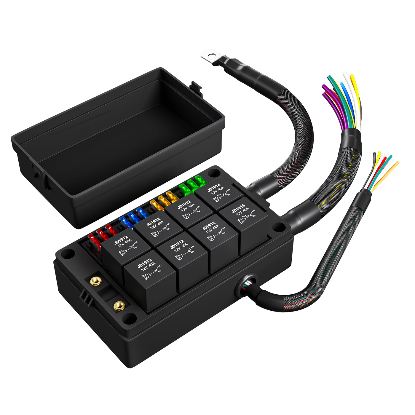 12V Pre-Wired Relay Fuse Box Kit 8-Slot Relay Holder, 12-Slot Fuse Block for Automotive, Marine