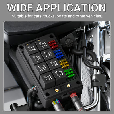 12V Pre-Wired Relay Fuse Box Kit 8-Slot Relay Holder, 12-Slot Fuse Block for Automotive, Marine