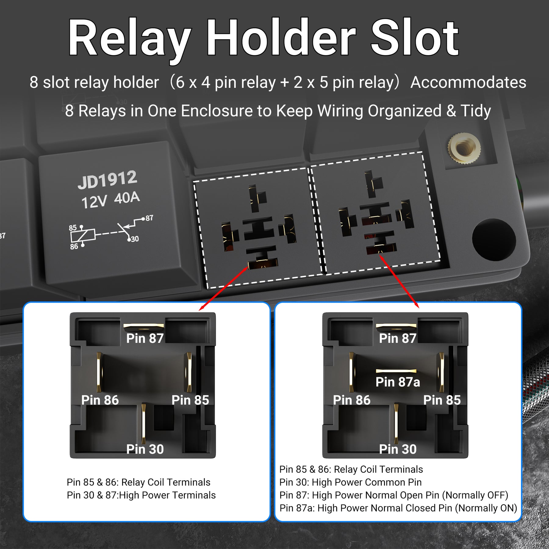 12V Pre-Wired Relay Fuse Box Kit 8-Slot Relay Holder, 12-Slot Fuse Blo ...
