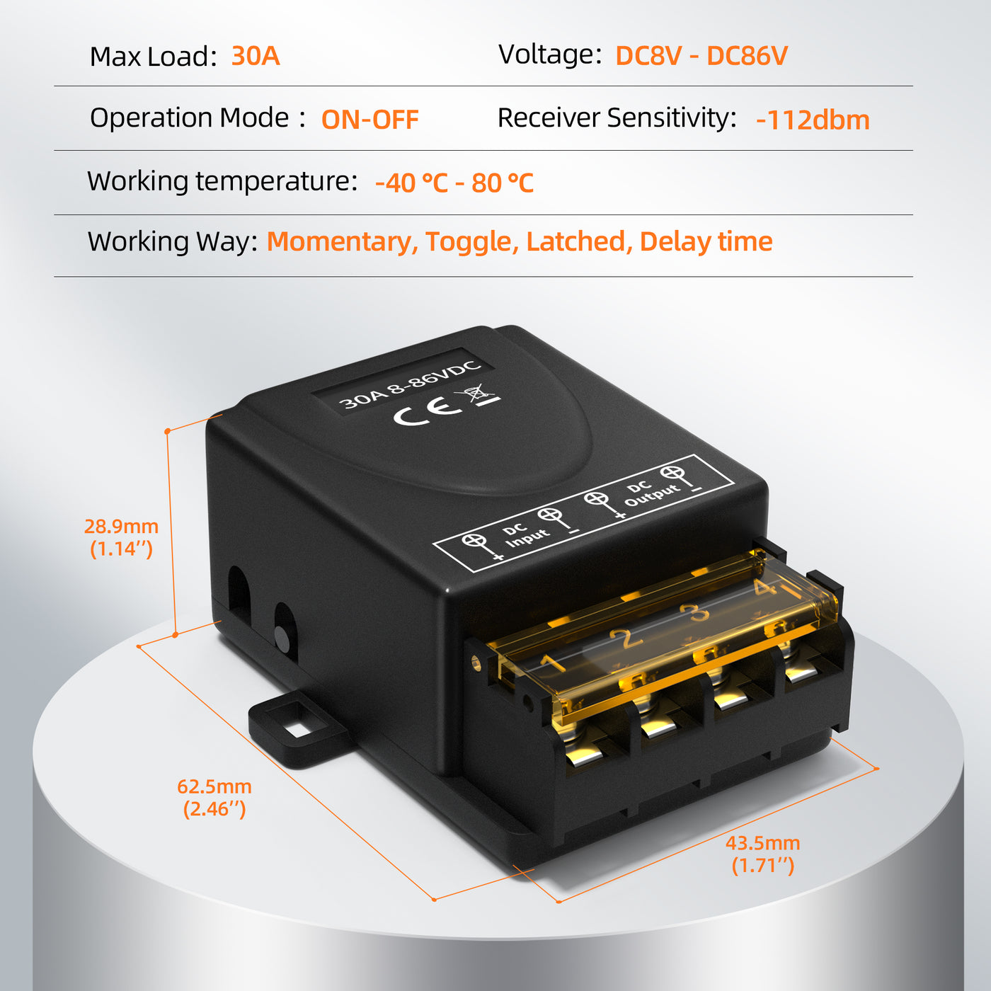 RCR-1 DC8-86V 30A Relay Wireless Remote Control Switch Specification