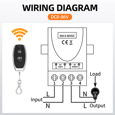 RCR-1 DC8-86V 30A Relay Wireless Remote Control Switch Wiring Diagram