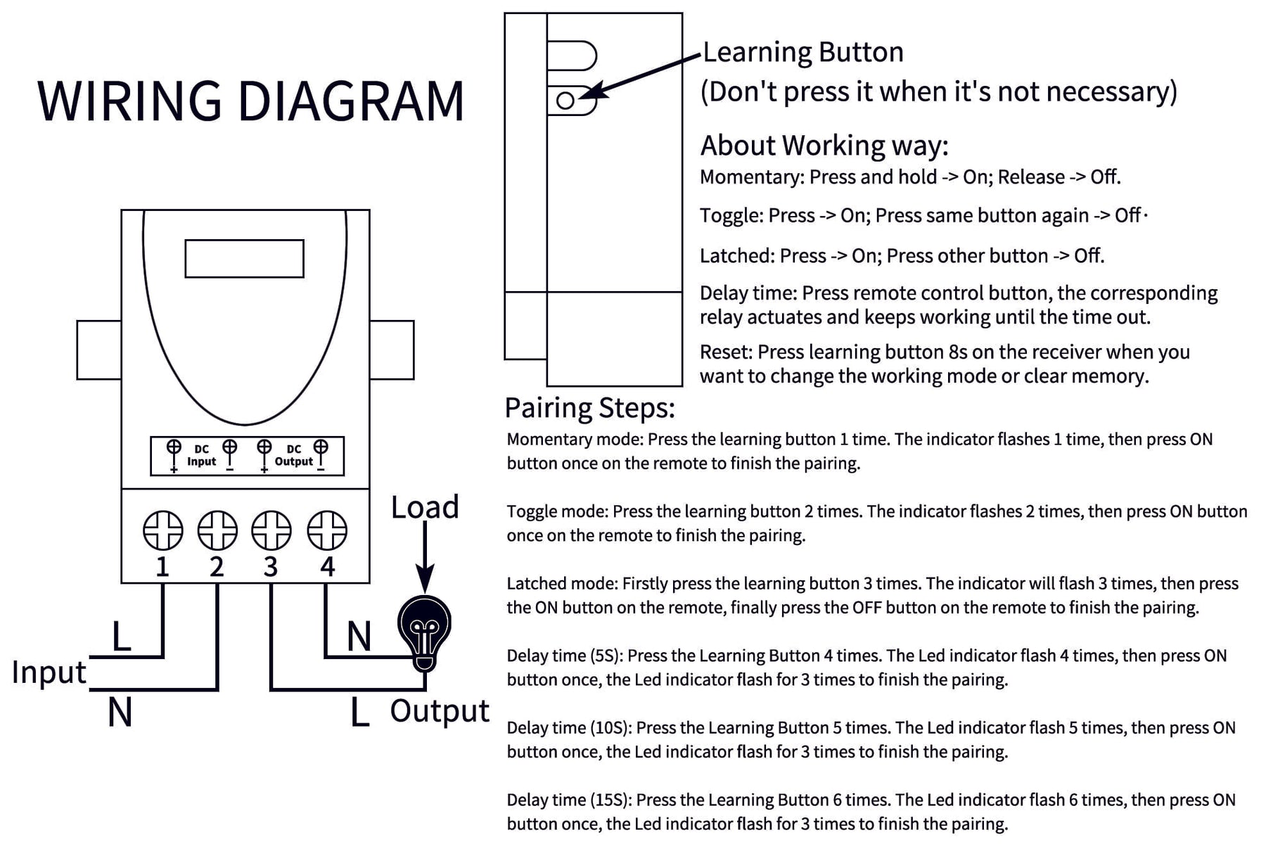 433Mhz RF ON-OFF DC8-86V 30A Relay Wireless Remote Control Switch – DAIER