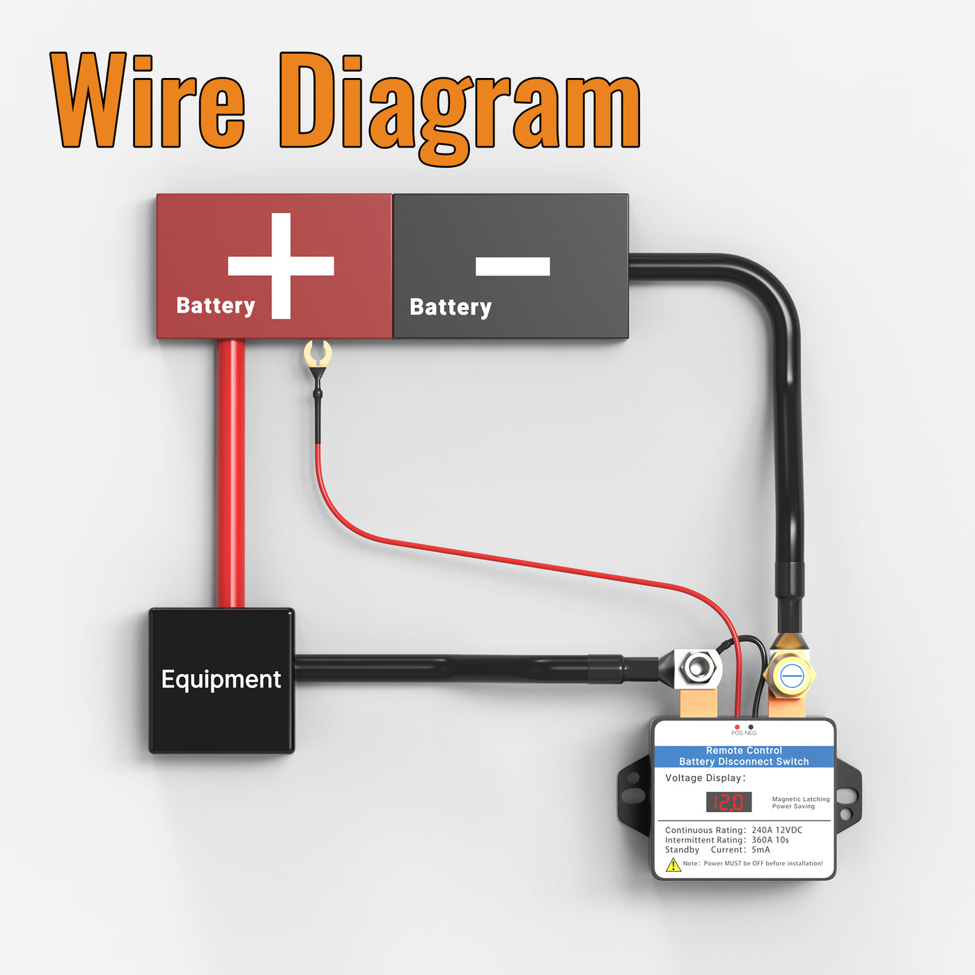 RL-240A-RC-Kit 240A 12VDC Remote Control Battery Disconnect Switch Kit Wire Diagram