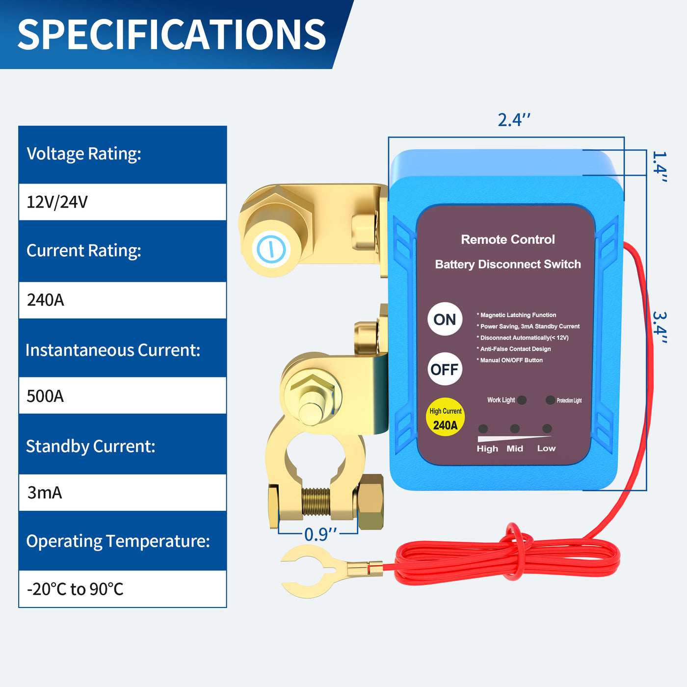 12V/24V 240A Automatic Disconnect ON-OFF Remote Control Battery Discon ...