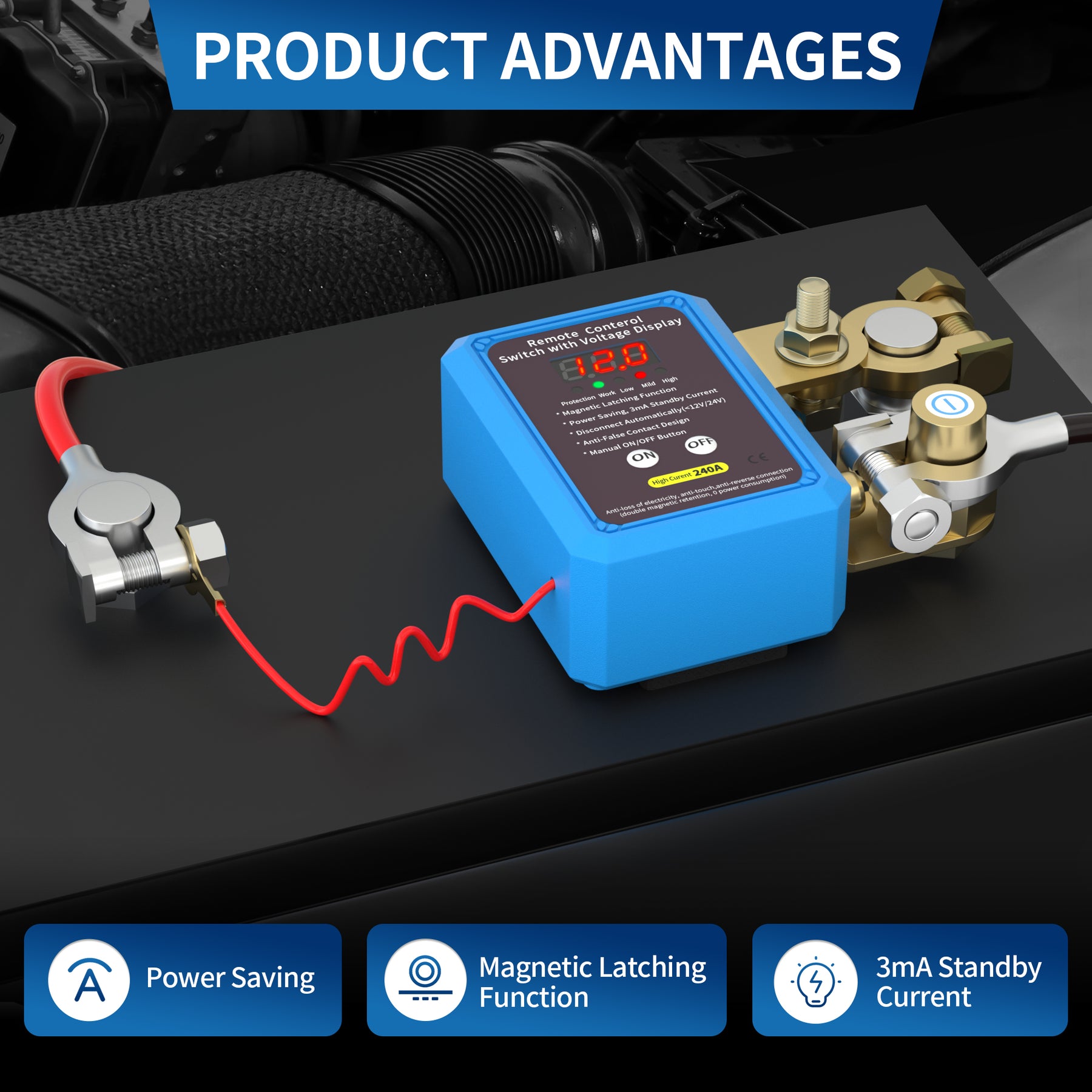 12V/24V 240A ON-OFF Remote Control Battery Switch with LED Voltage Dis ...