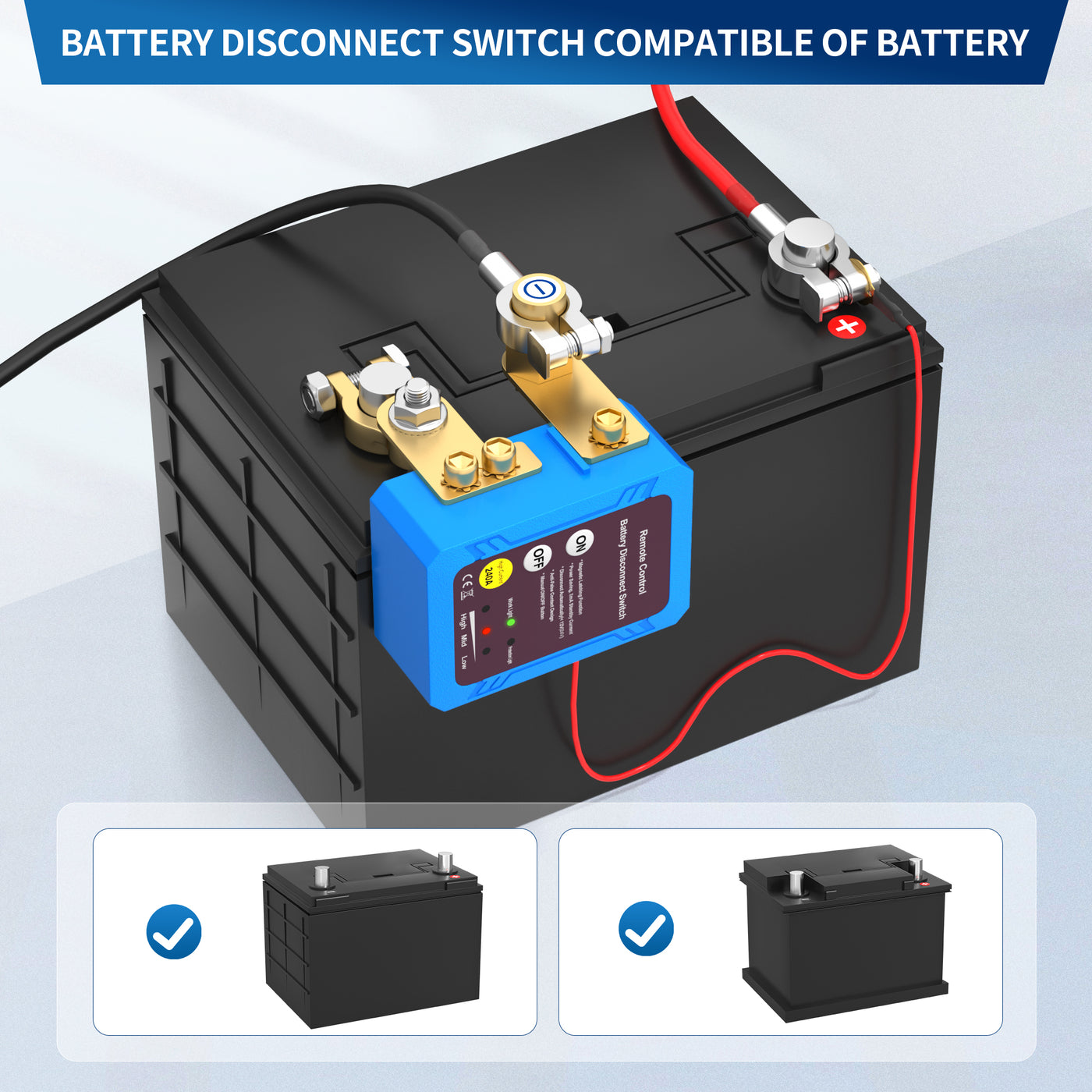 240A 12V/24V Side Mount Remote Battery Disconnect Switch with 1000A CCA