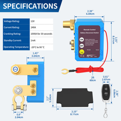 240A 12V/24V Side Mount Remote Battery Disconnect Switch with 1000A CCA