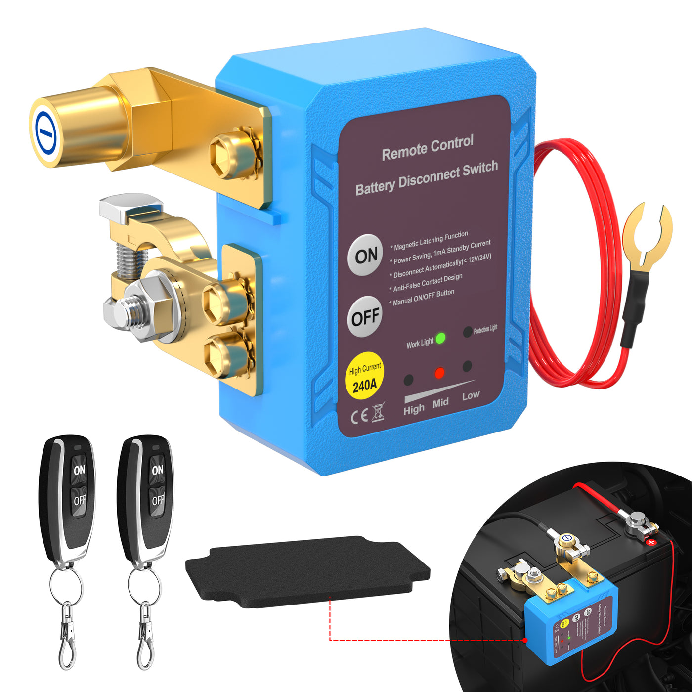 Remote Disconnect 240A 12V/24V Side Mount Remote Battery Disconnect Switch with 1000A CC ...