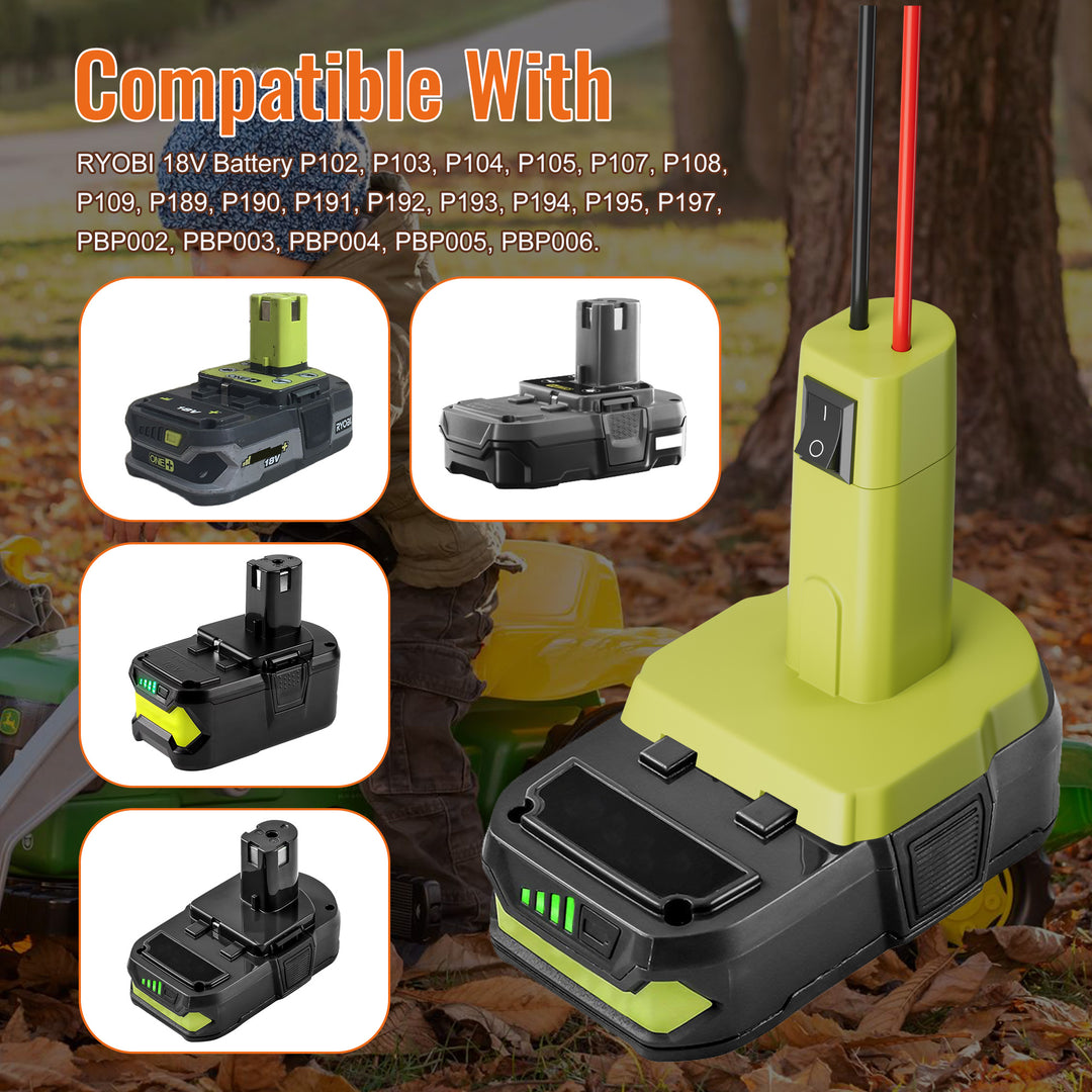 Ryobi 18V Batteries to Power Wheel Battery Adapter Kit with ON-OFF