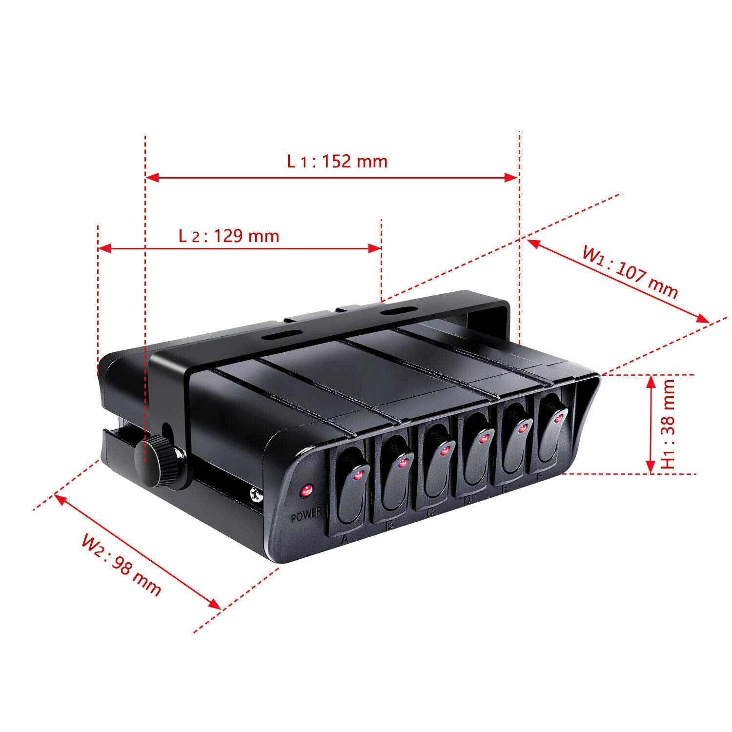DC 12V/24V SPST ON OFF 6 Gang Rocker Switch Box with Dot LED – DAIER