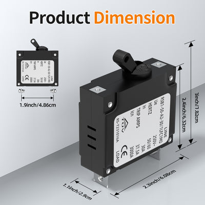 30 Amp Single Pole Circuit Breaker 80V DC / 240V AC Hydraulic Magnetic Panel Mount with Toggle