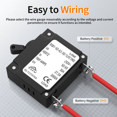 30 Amp Single Pole Circuit Breaker 80V DC / 240V AC Hydraulic Magnetic Panel Mount with Toggle