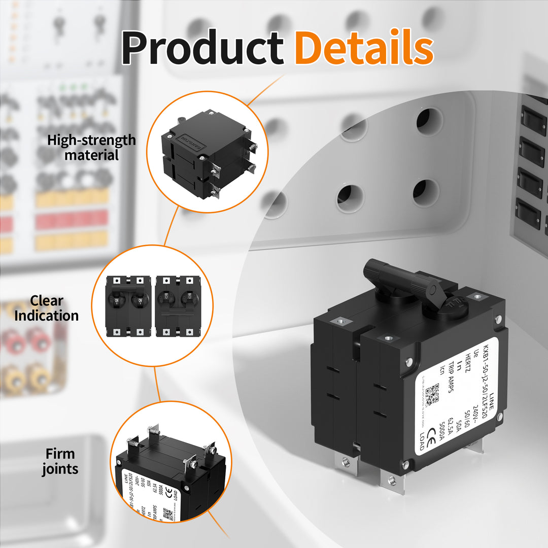 50 Amp Double Pole Circuit Breaker 80V DC / 240V AC Hydraulic