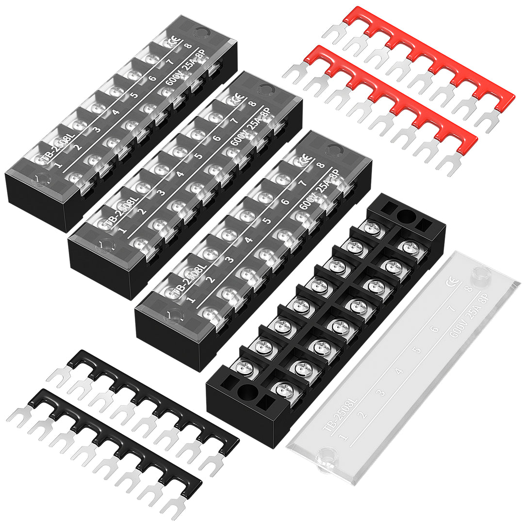 4 Sets 25A 600V Dual Row 8 Posistion Terminal Strip with Cover – DAIER