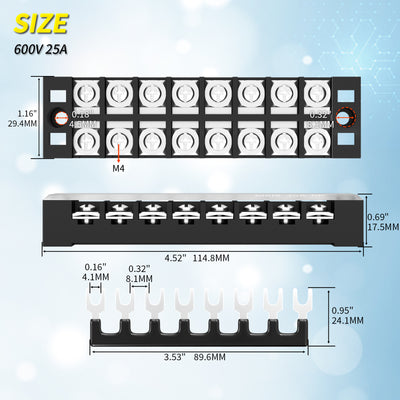 TB-2508 Dual Row 8 Posistion Terminal Strip Size