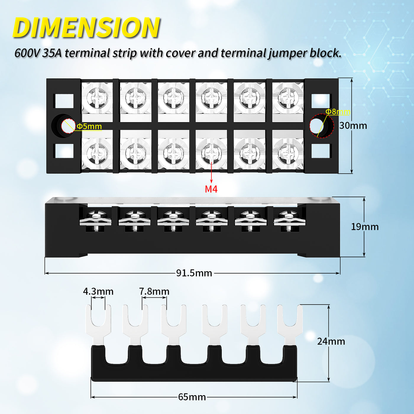 TB-3506 Dua lRow 6 Position Terminal Block Dimension