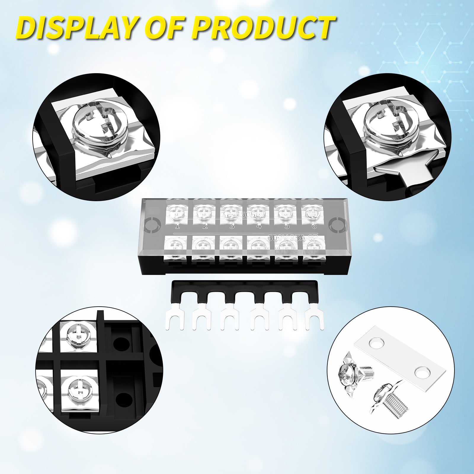 2 Sets 35A 600V Dual Row 6 Position M4 Screw Terminal Block – DAIER