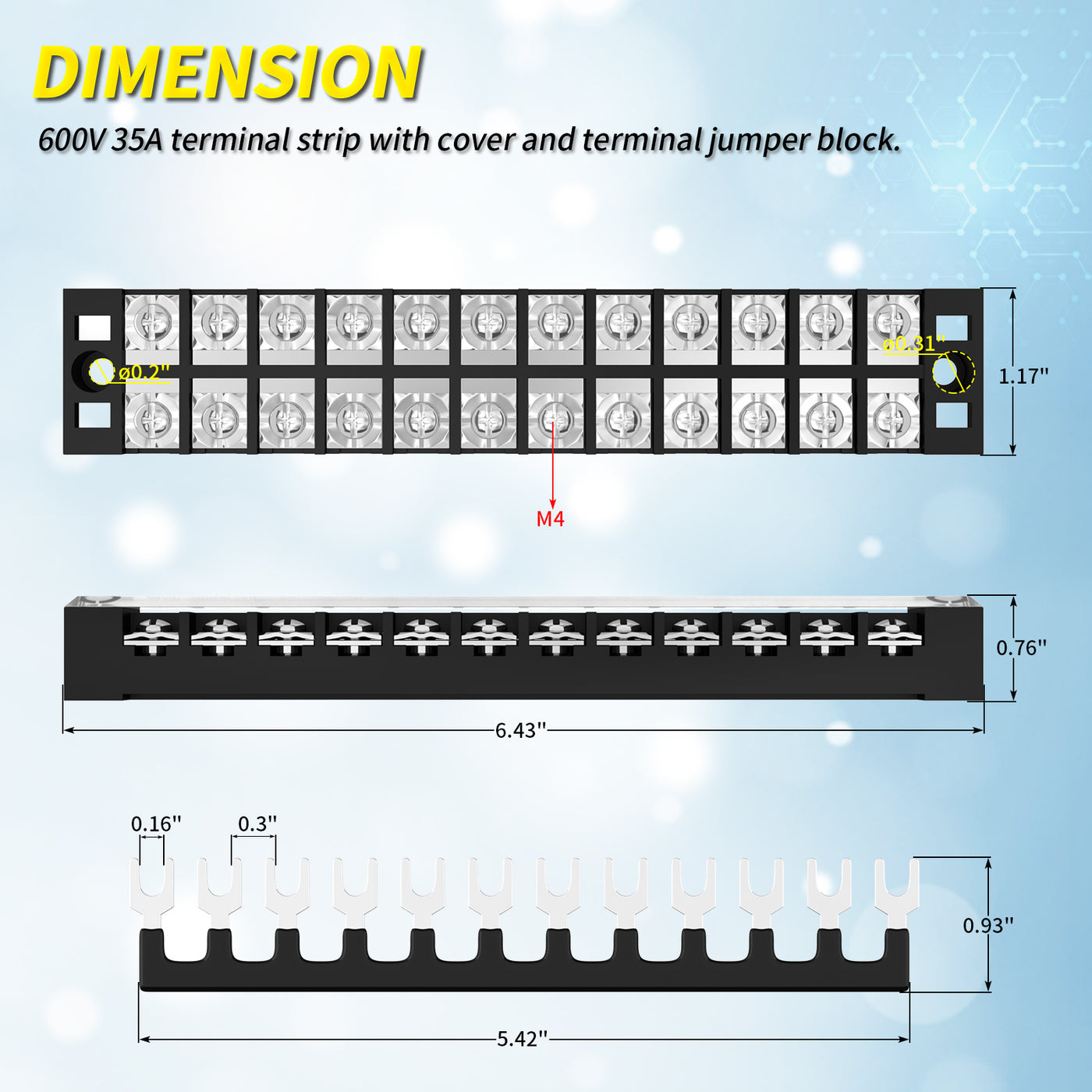 TB-3512 12 Position Terminal Jumper Block Dimension