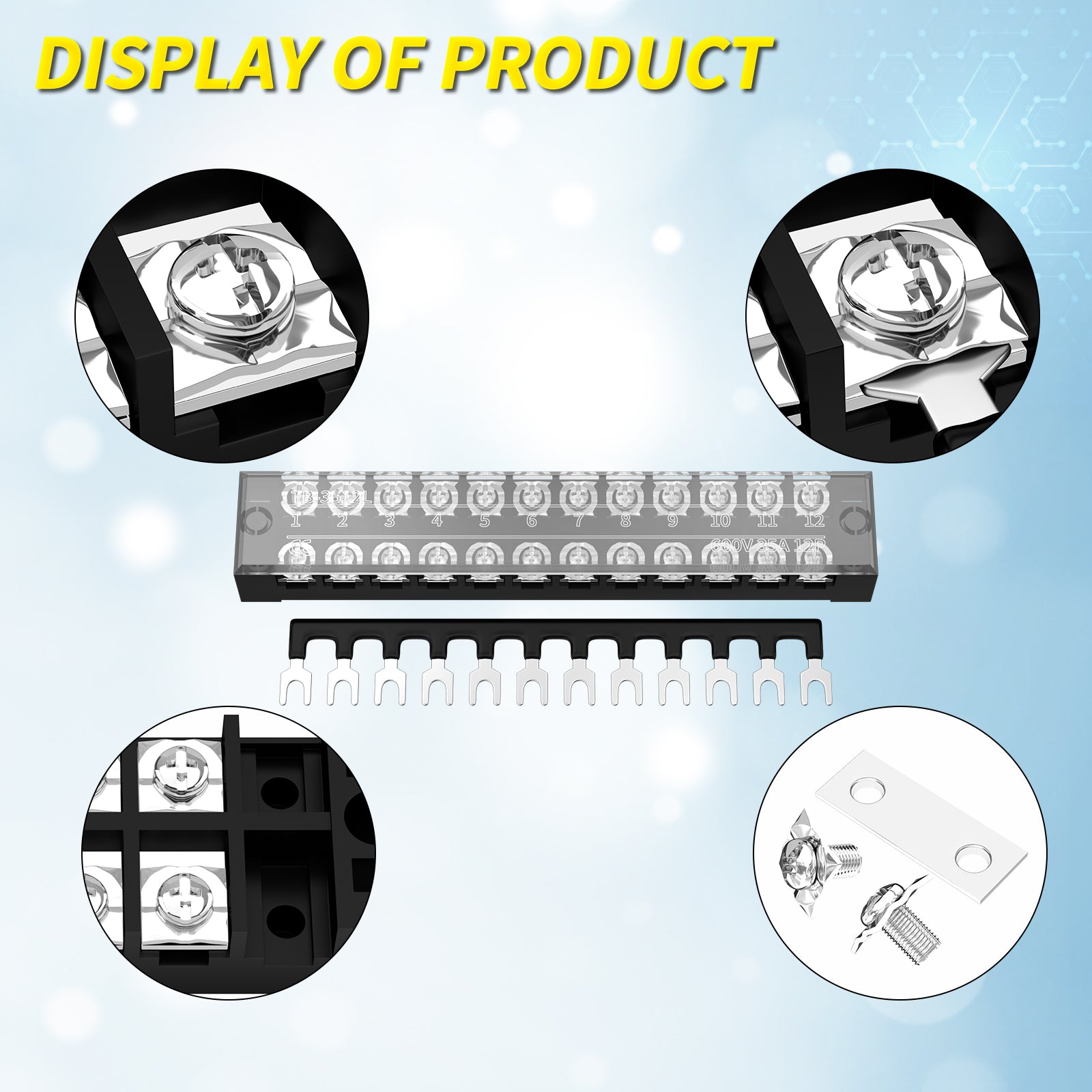 2 Sets 35A 600V Dual Row 12 Position Terminal Jumper Block with Termin ...