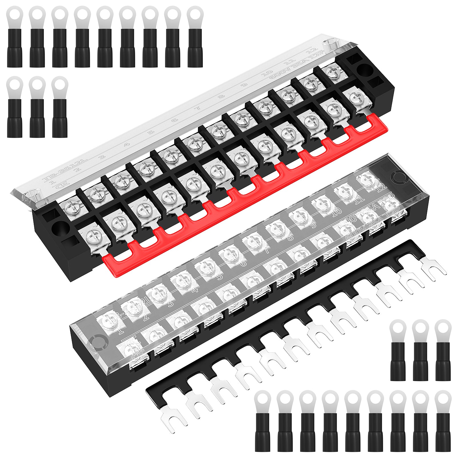 2 Sets 35A 600V Dual Row 12 Position Terminal Jumper Block with Termin ...