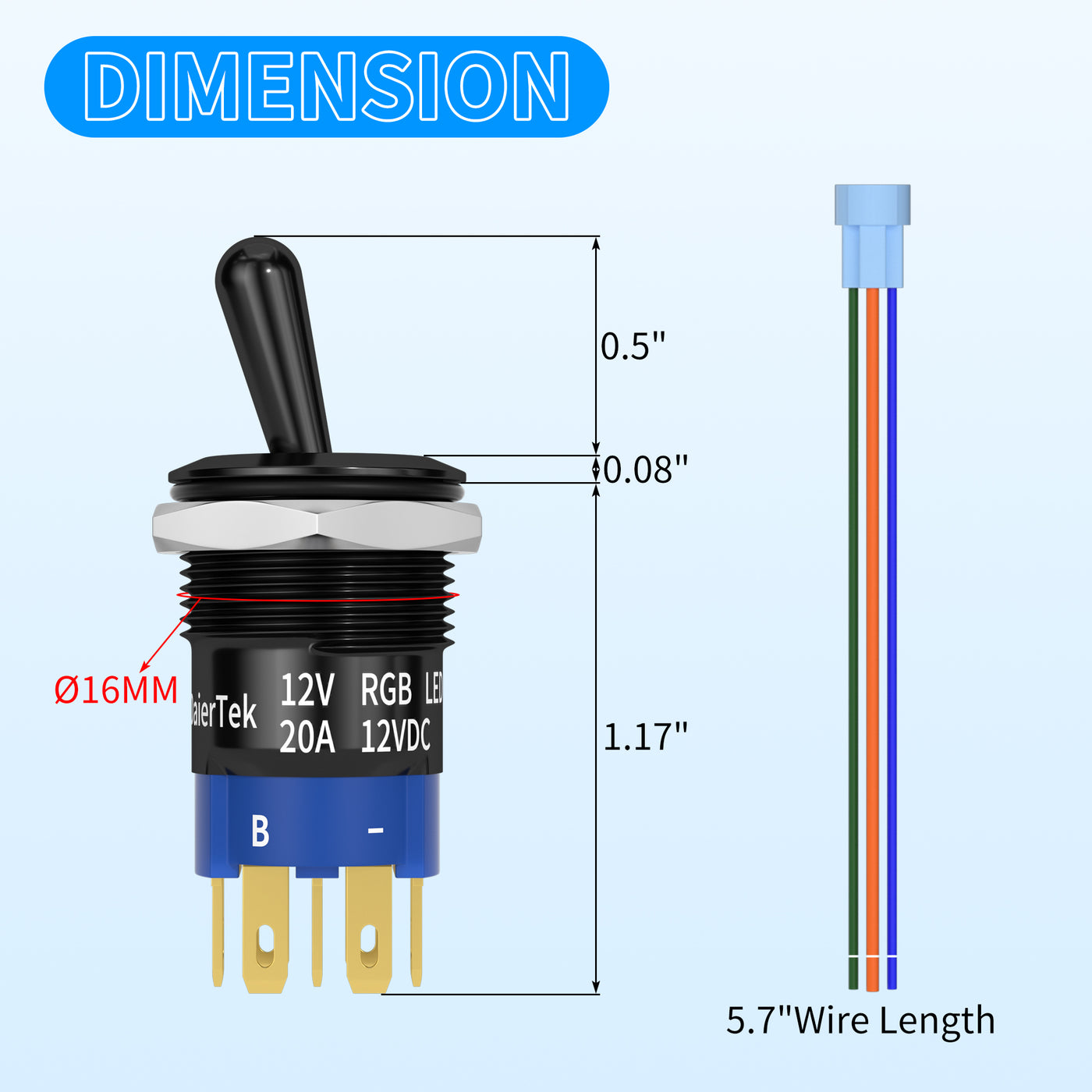 TS16-11EL-A 7-Pin Lighted Toggle Switch Dimension