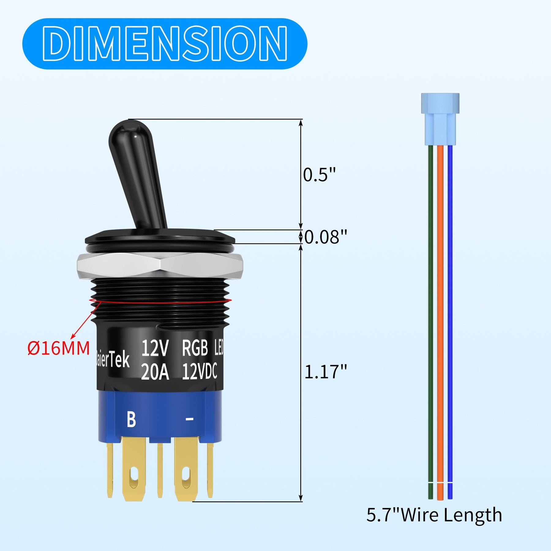 16mm 12V RGB ON ON 7 Pin Waterproof Lighted Toggle Switch – DAIER