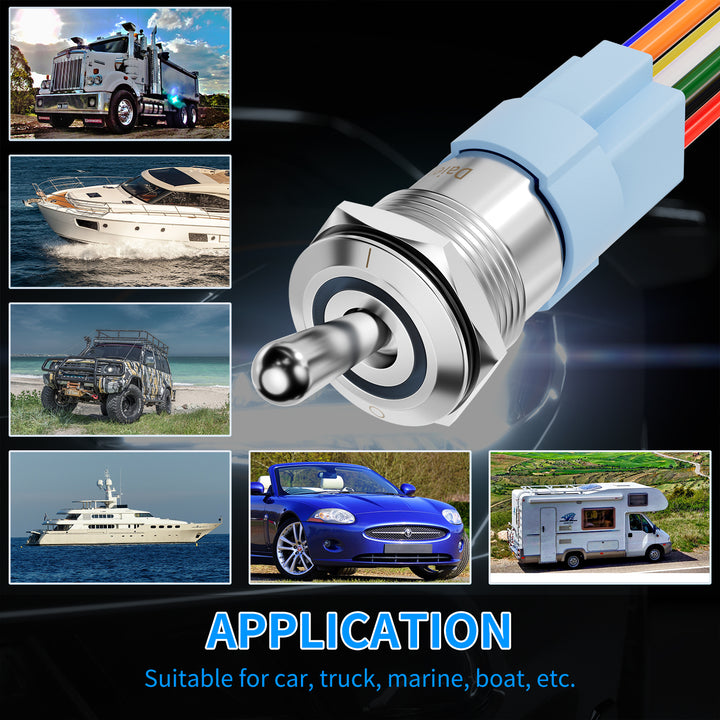 16mm RGB Lighted Toggle Switch | 12V 7-Pin ON-ON | DAIER
