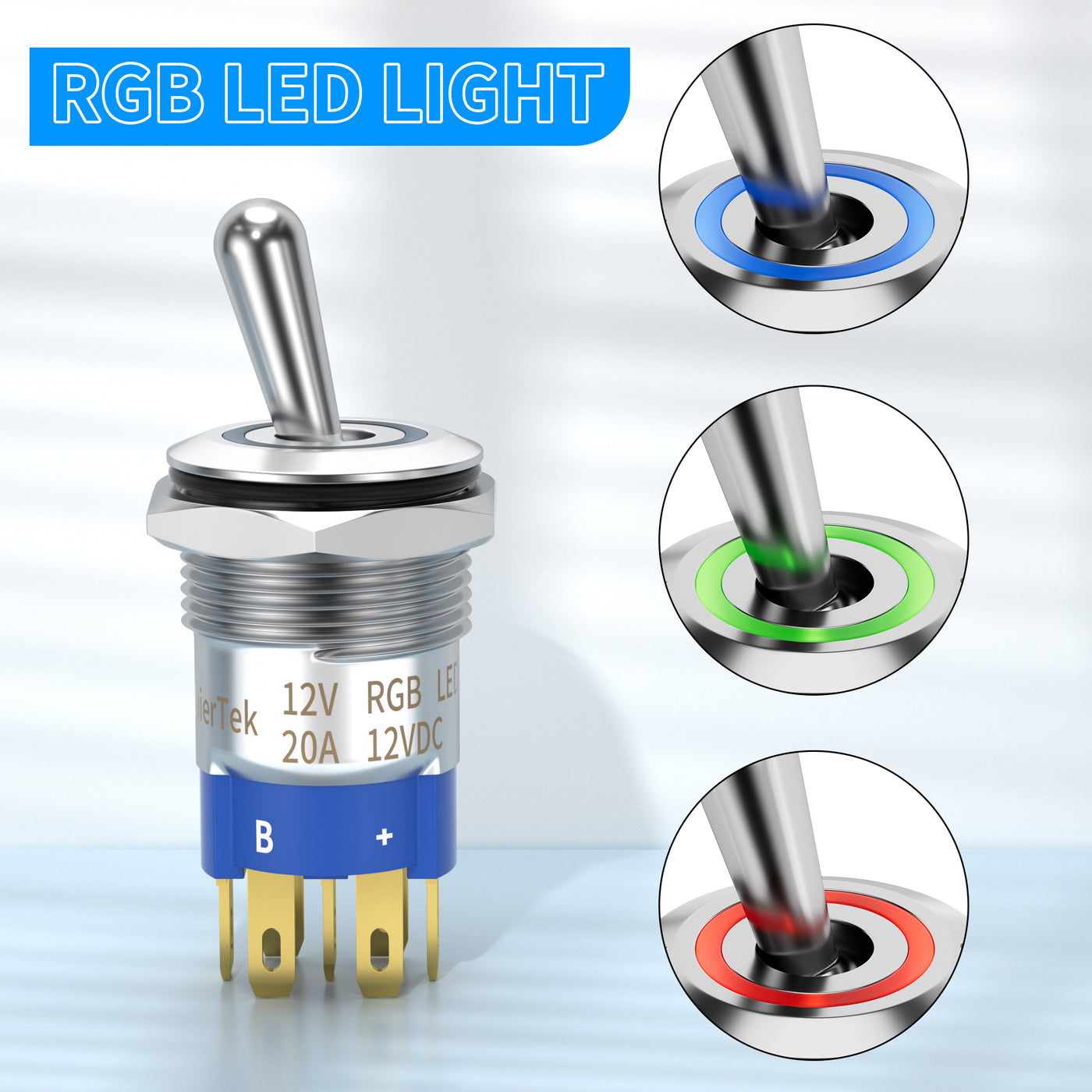16mm 12V RGB ON ON 7 Pin Waterproof Lighted Toggle Switch