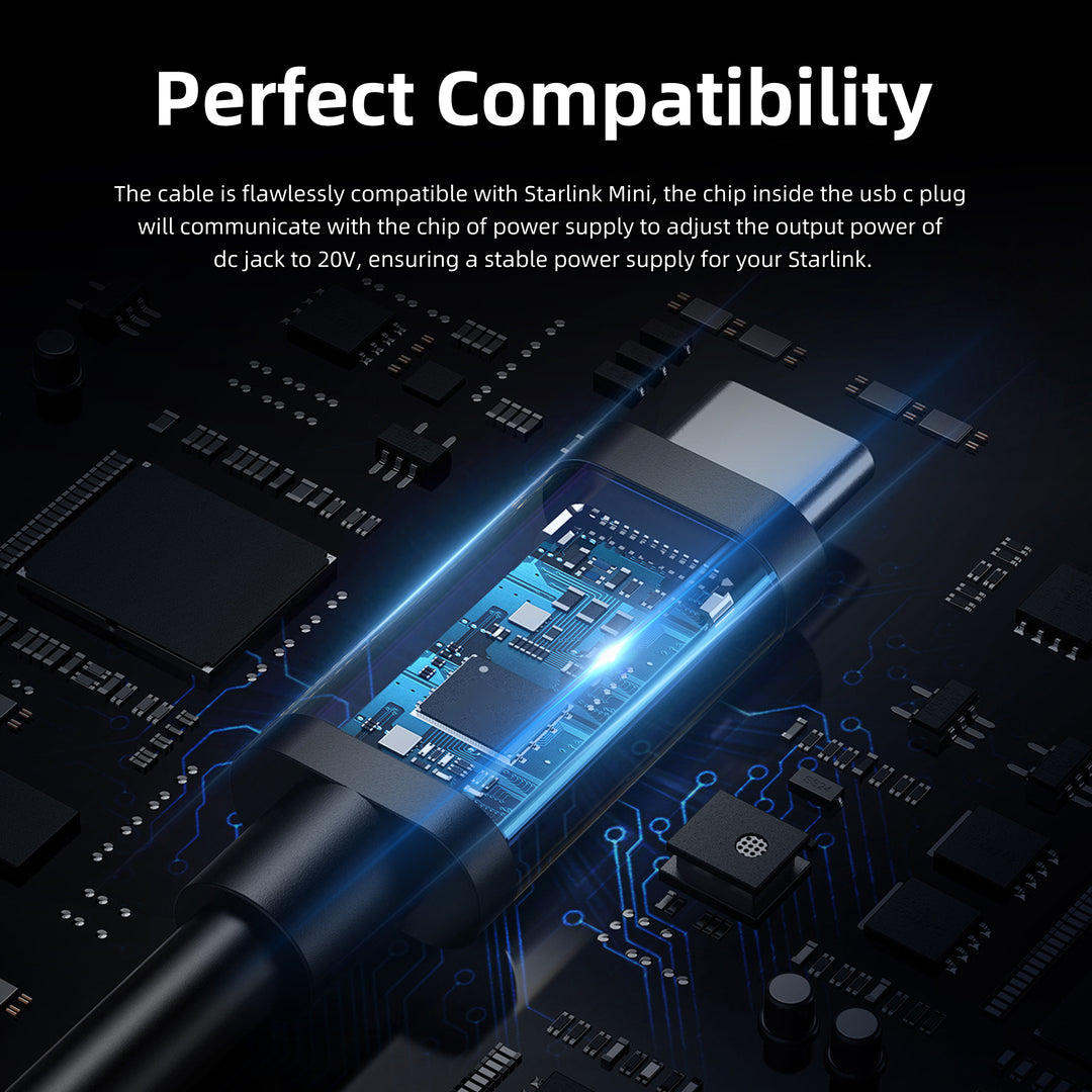 thumbnail image 2 of Shiyou-Starlink Mini Power Cable, 6.5ft/2M Starlink Mini DC Cable Cord Usb C Adapter Support Waterproof 100w Input Work Bank 65w Pd Source 2 of 13